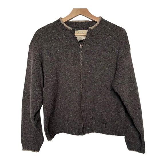 Vintage Eddie Bauer Zip Up Speckled Wool Cardigan Sweater - Picture 2 of 5